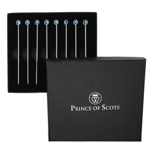 Blue Gem Crystal and Steel Cocktail Picks (Set of 8) by Prince of Scots