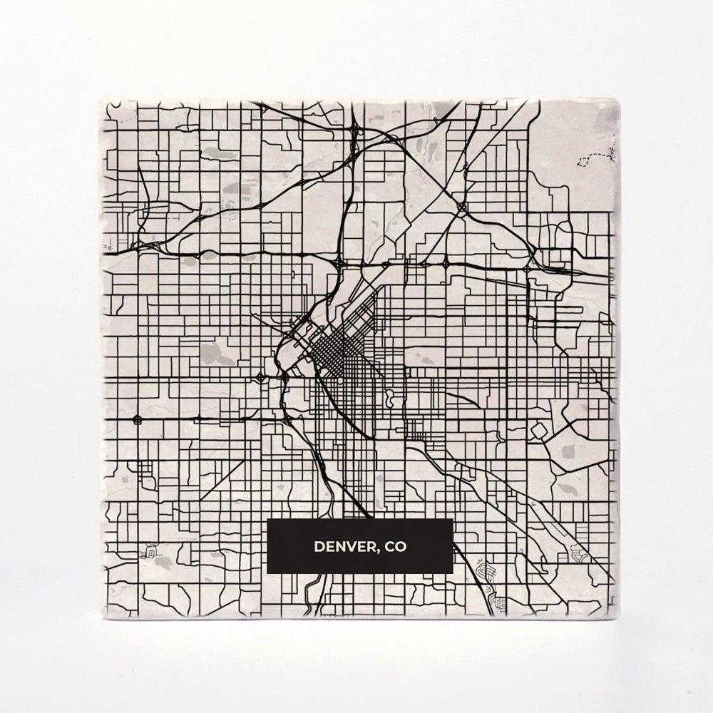 Denver | City Map Absorbent Tile Coaster by Versatile Coasters