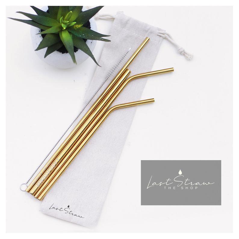 Gold Reusable Stainless Steel Straws (6-piece set) by The Last Straw