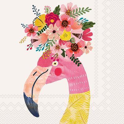 Mia Charro Floral Flamingo Cocktail Napkins (Pack of 20) by Boston International